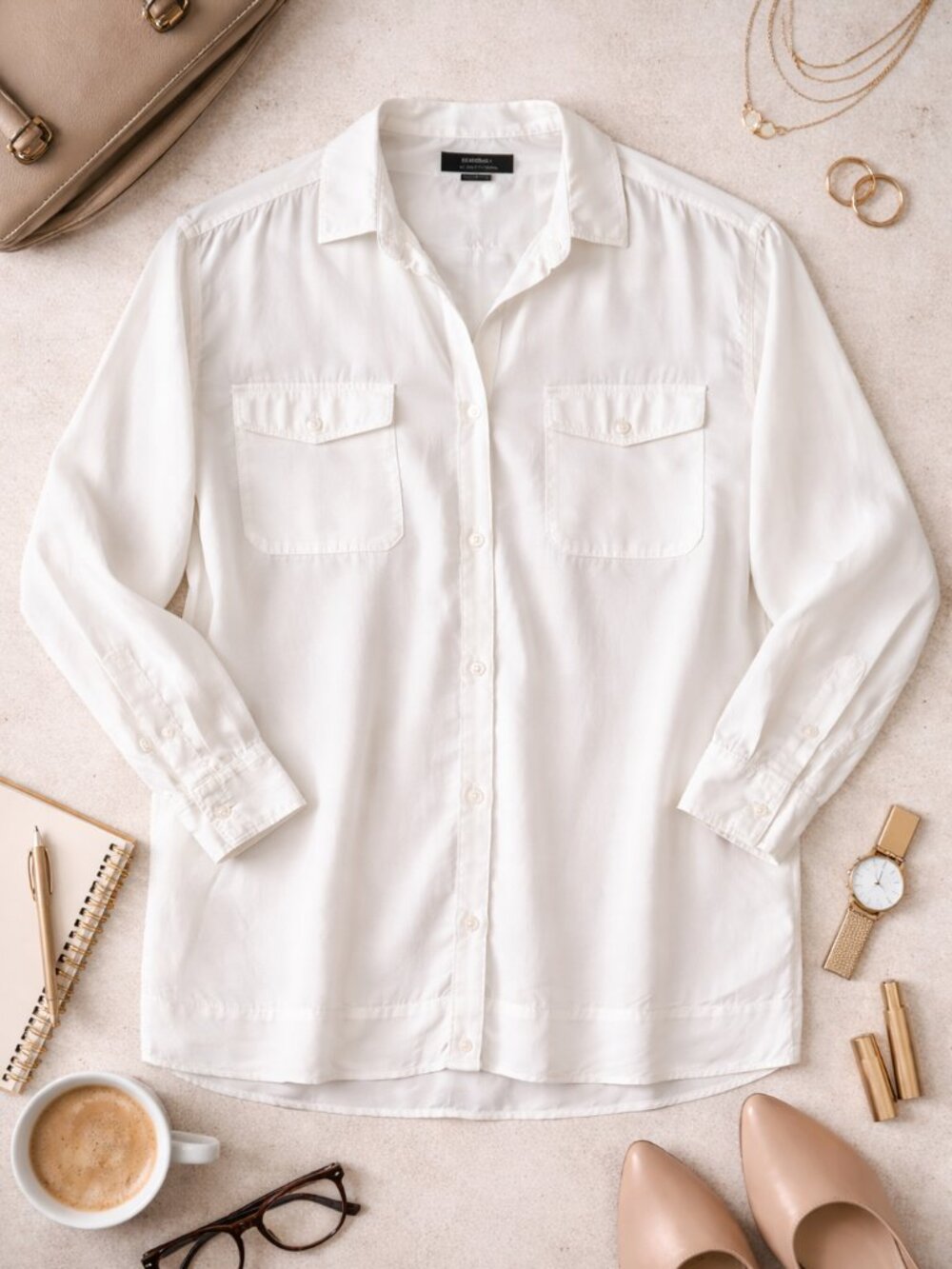 Relaxed Fit Minimalist Zara Medium Blouse Button Up White Long Sleeve